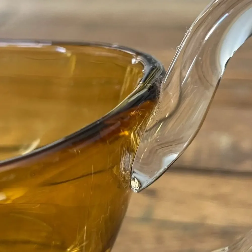 Vintage Williams Sonoma Amber Citrine Clear Glass Footed Gravy Sauce Hand Blown